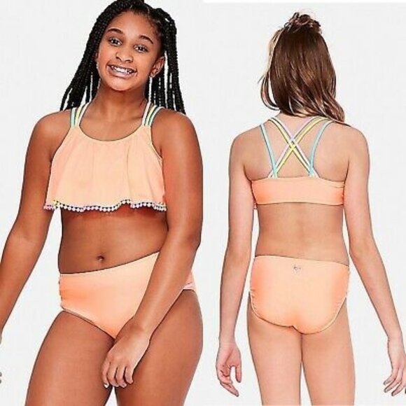 Orange 2 Pcs Justice Bikini9 Swimsuit Size 14 - Picture 1 of 12